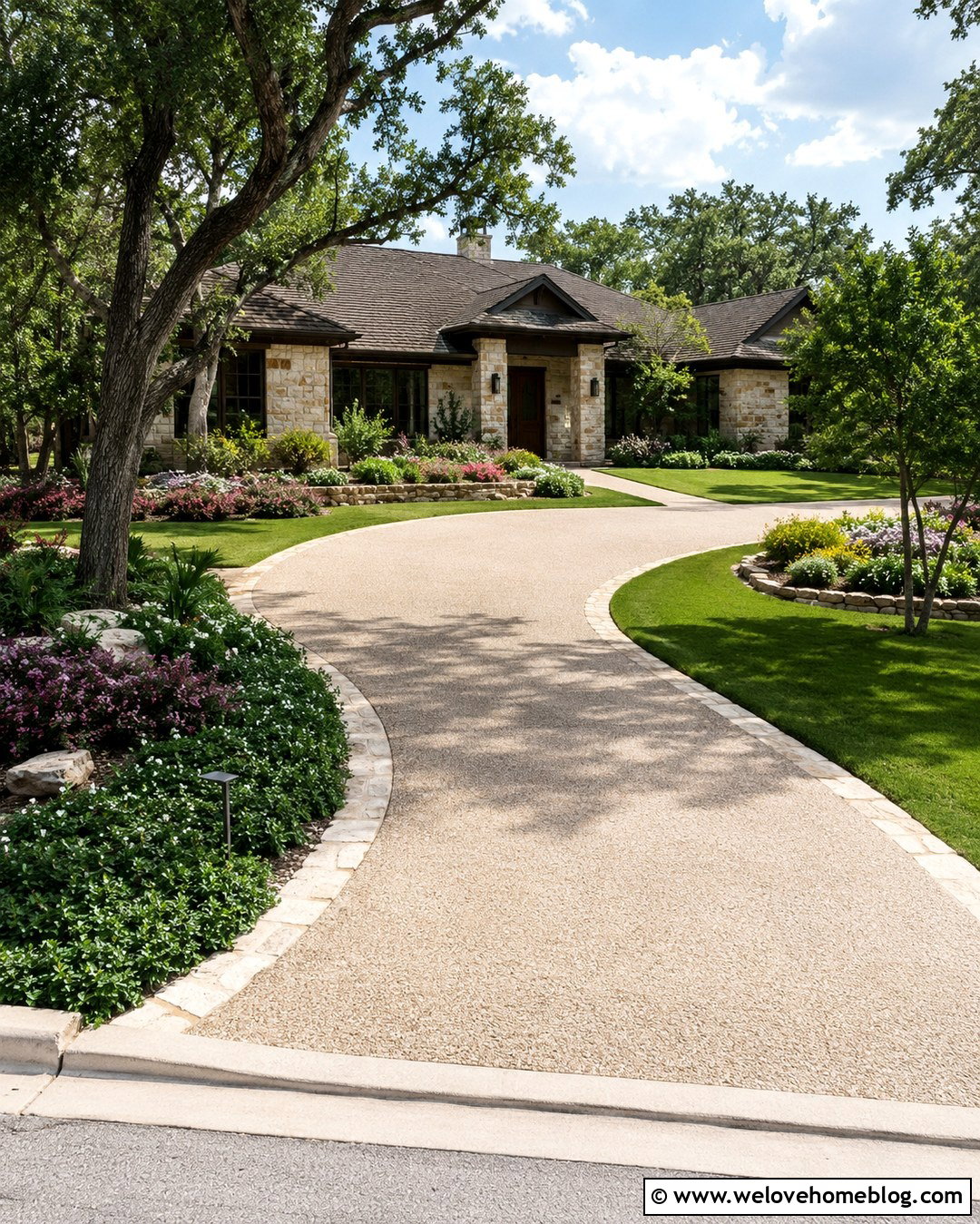 Curved Driveway With Natural Stone Lining - 20 Lining Driveway Ideas