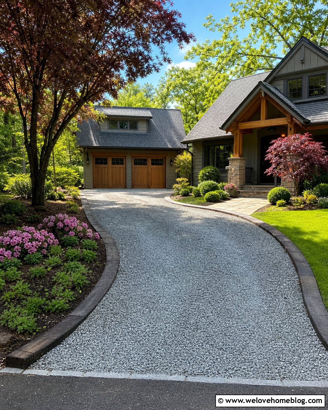 Curved Driveway With Railway Sleeper Borders - 20 Railway Sleepers Driveway Ideas