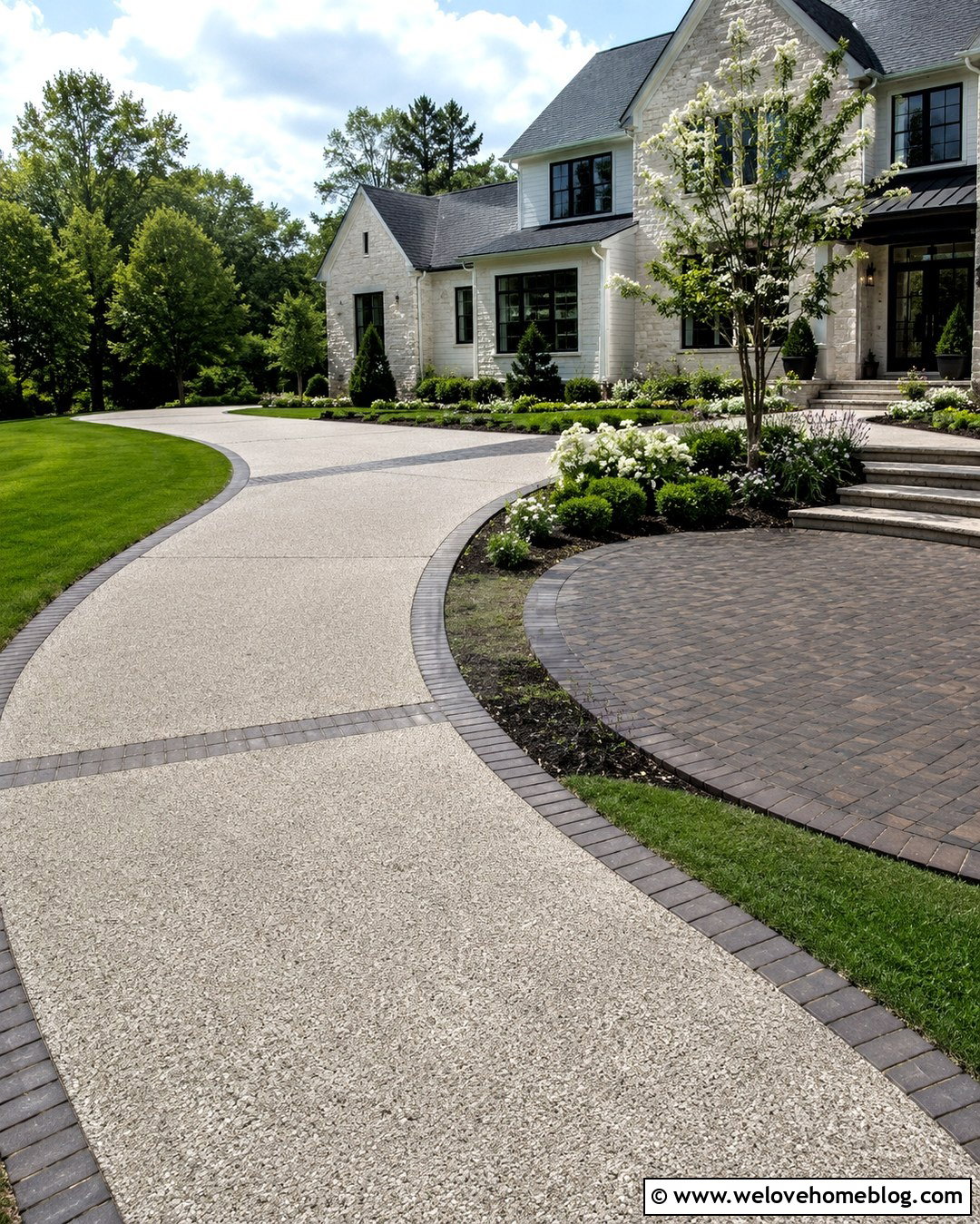 Curved Driveway With Side Patio - 20 patio driveway combo ideas