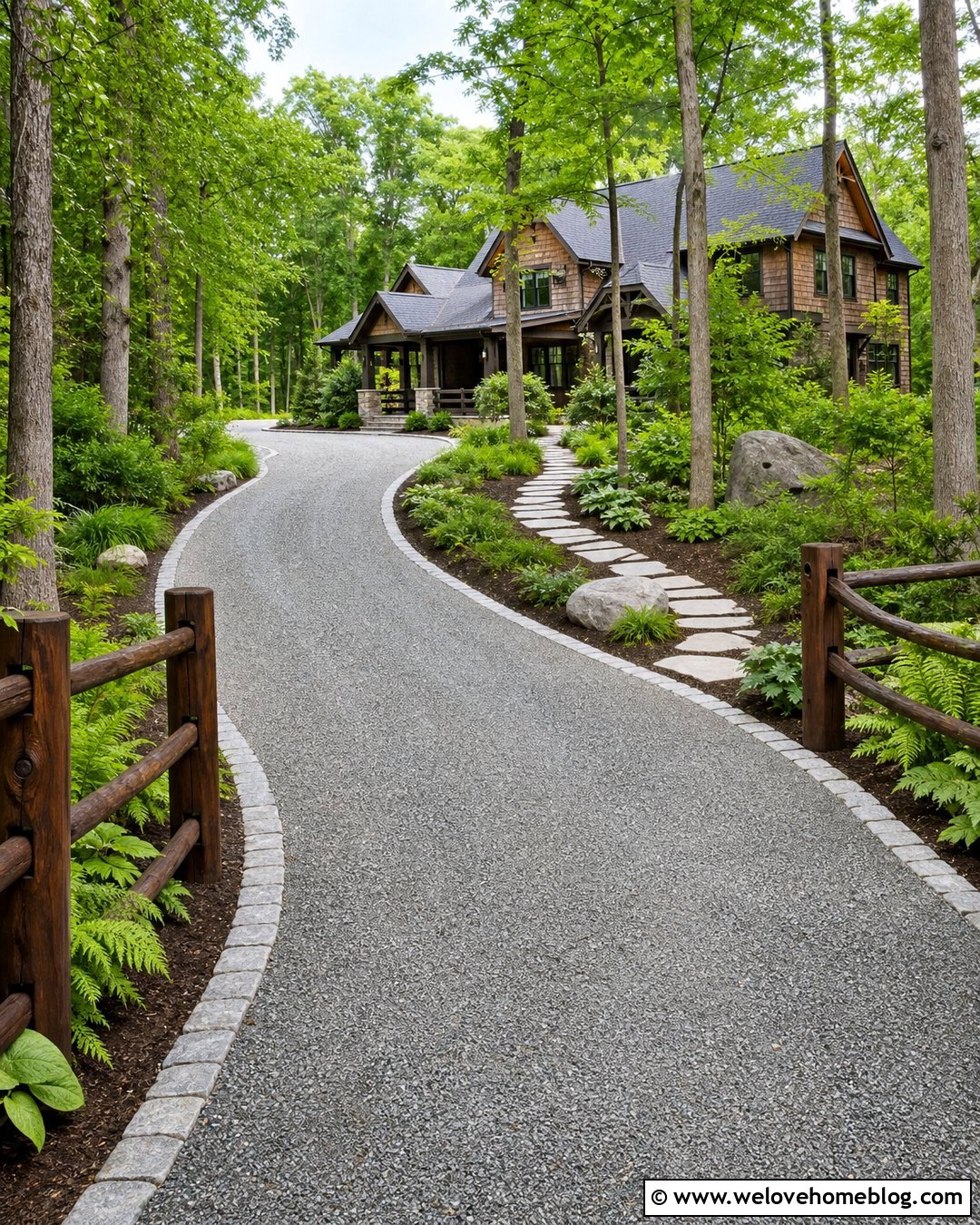 Curved Driveway With Split Rail Fence Corner - 20 Split Rail Fence Corner Driveway Ideas