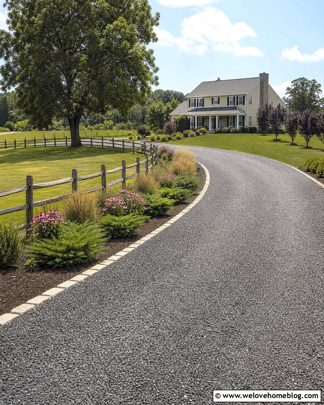 Curved Driveway With Split Rail Fence - 25 Driveways Split Rail Fence Ideas