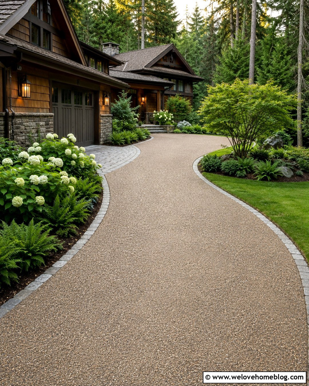 Curved Driveway With Stone Pavers On Sides - 20 Driveway With Pavers On Side Ideas