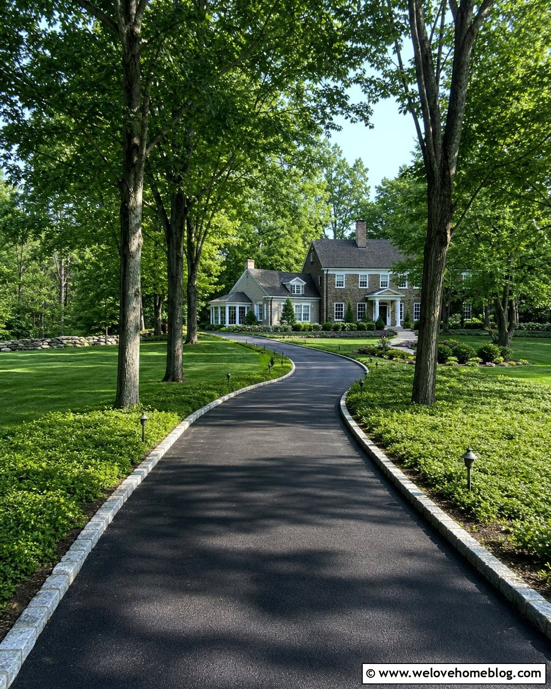 Curved Driveway With Tree Lined Landscaping - 35 home driveway ideas