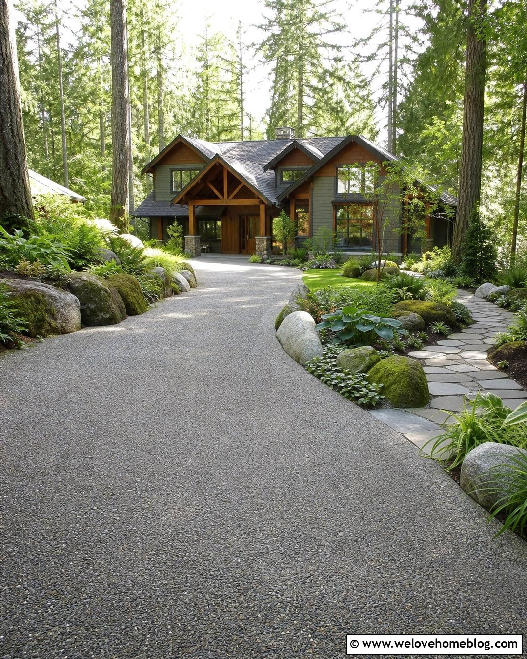 Curved Driveway With Woodland Boulders - 20 driveway boulder landscape ideas