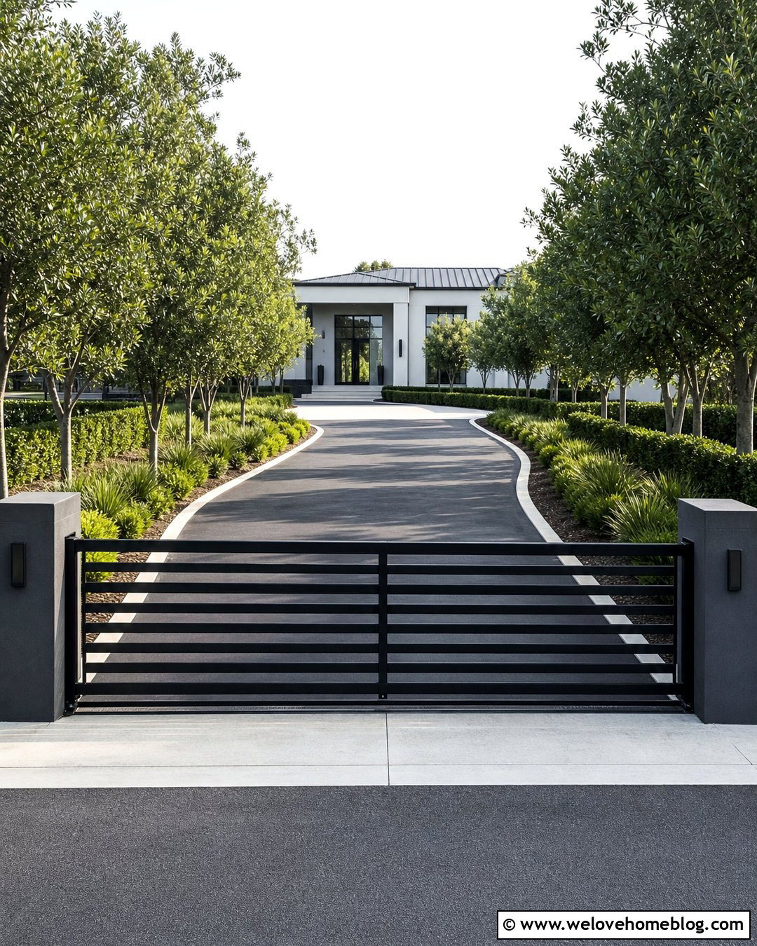 Curved Driveway With a Modern Sliding Gate - 20 Modern Curved Driveway Ideas