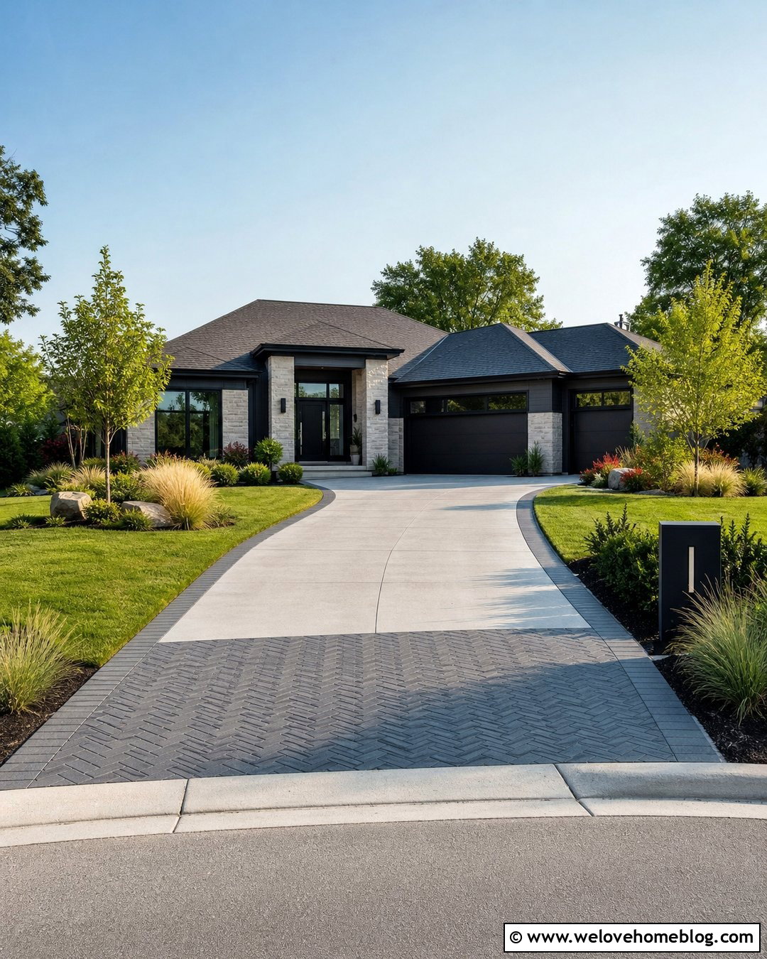 Curved Driveway With a Paver Apron