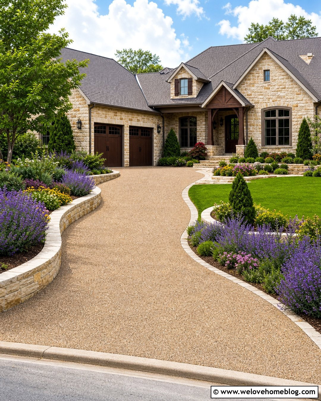Curved Exposed Aggregate Concrete Driveway - 35 concrete driveways ideas