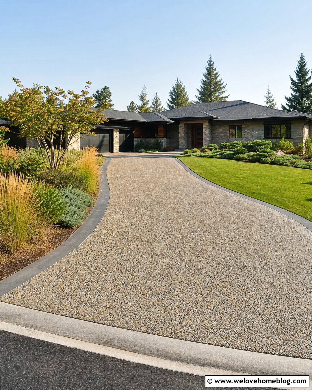Curved Exposed Aggregate Concrete Driveway - 20 curved concrete driveway ideas