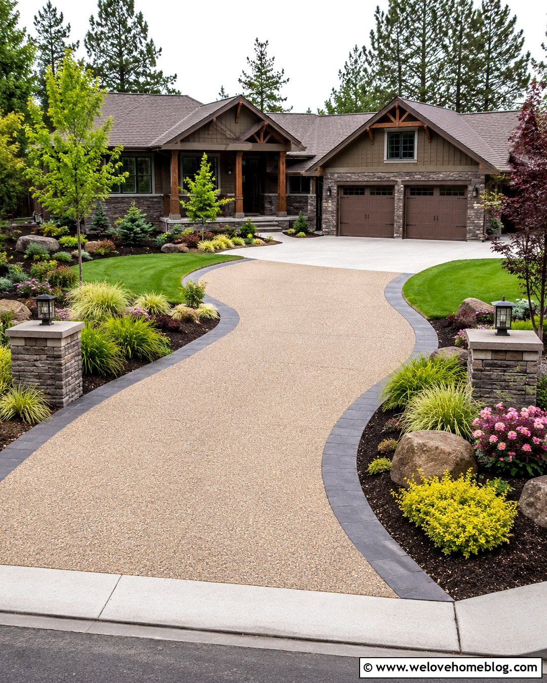 Curved Exposed Aggregate Driveway - 20 Creative Driveway Ideas
