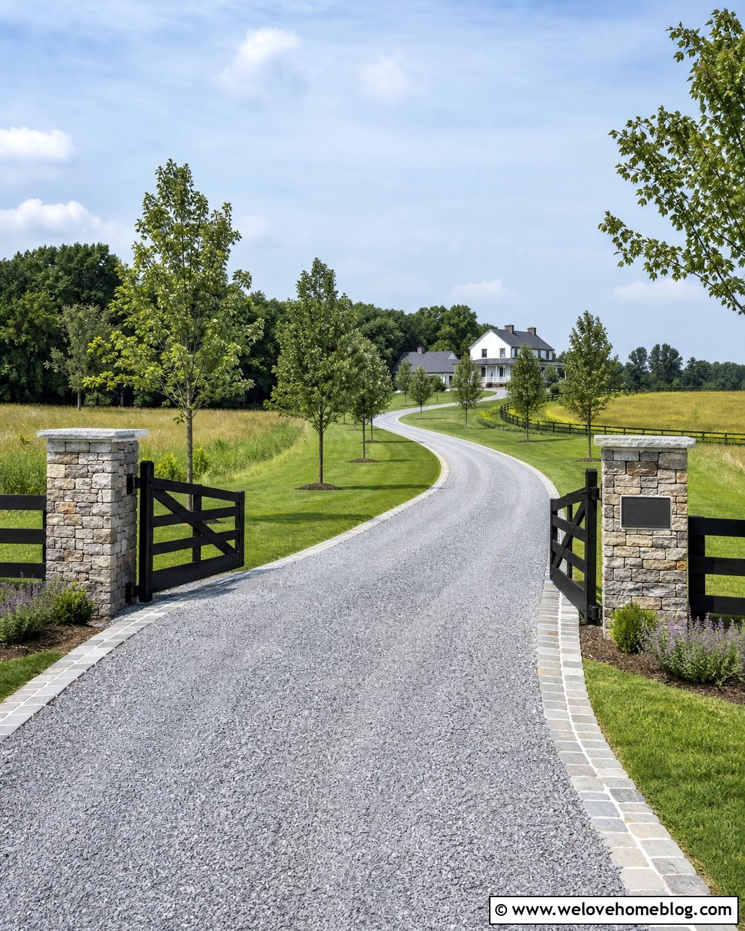 Curved Farm Driveway Entrance With Tree Border - 35 driveways farm entrance ideas