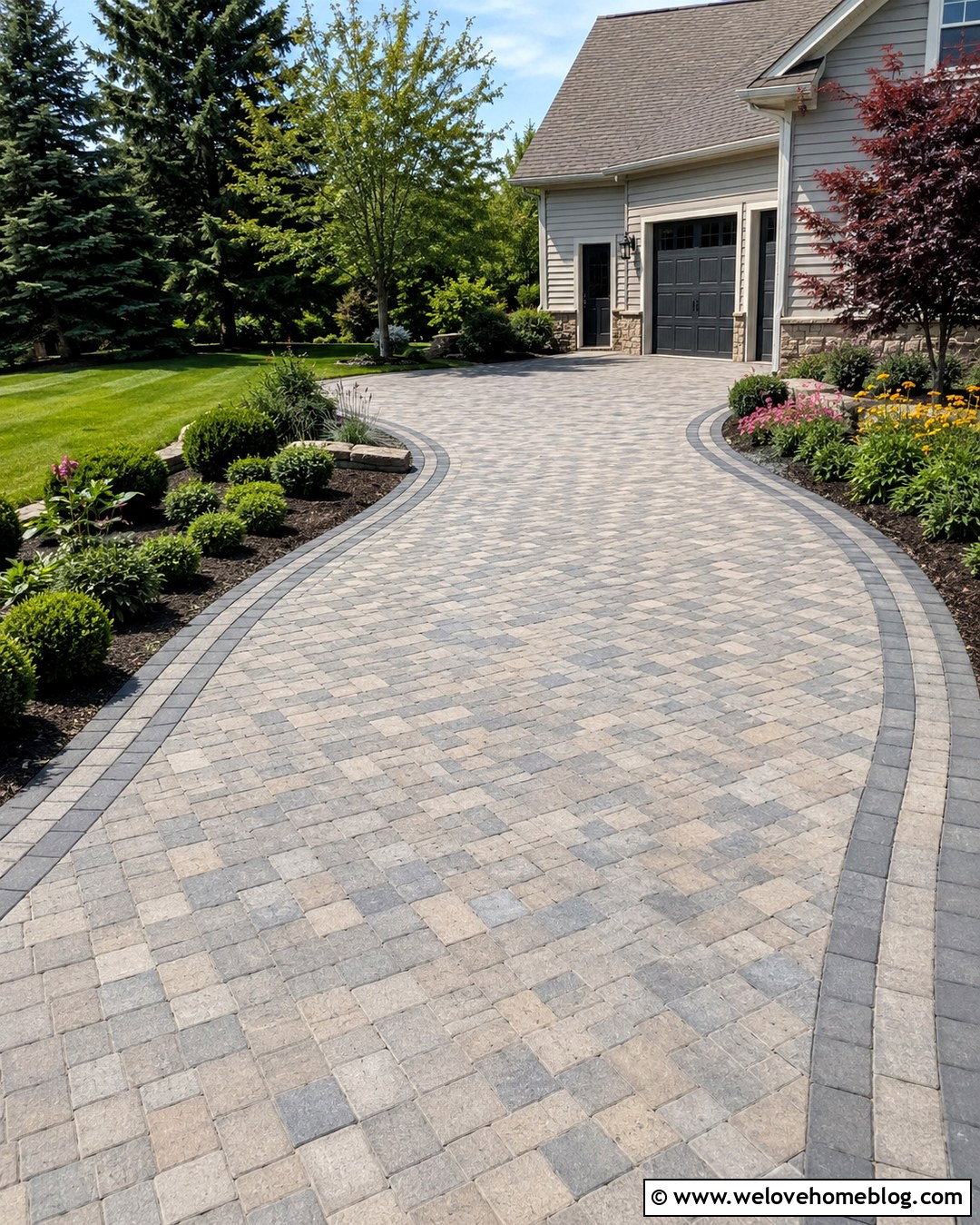 Curved Garage Paver Driveway - 20 Garage Pavers Driveways Ideas