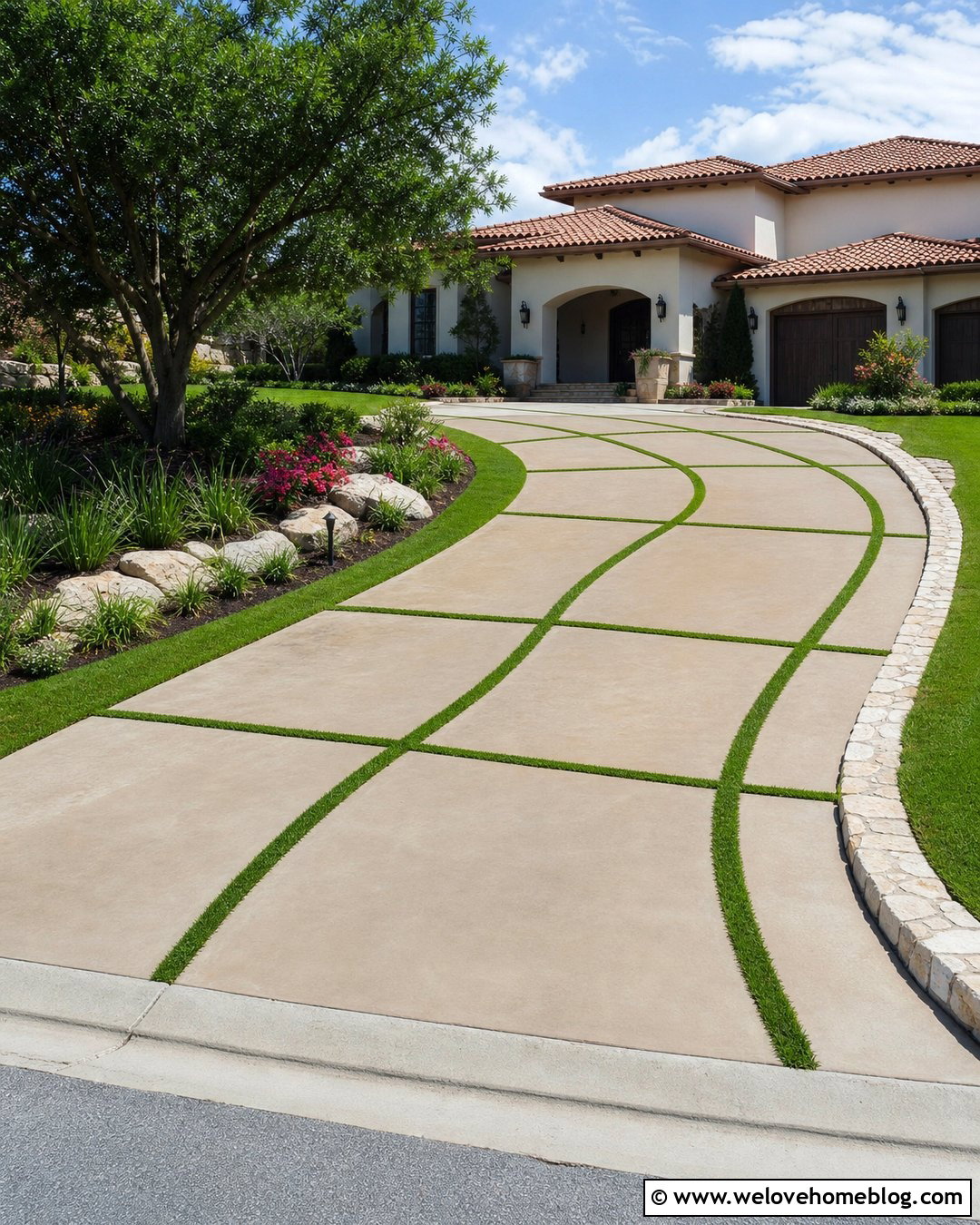 Curved Grass Pattern Driveway - 20 grass pattern driveway ideas