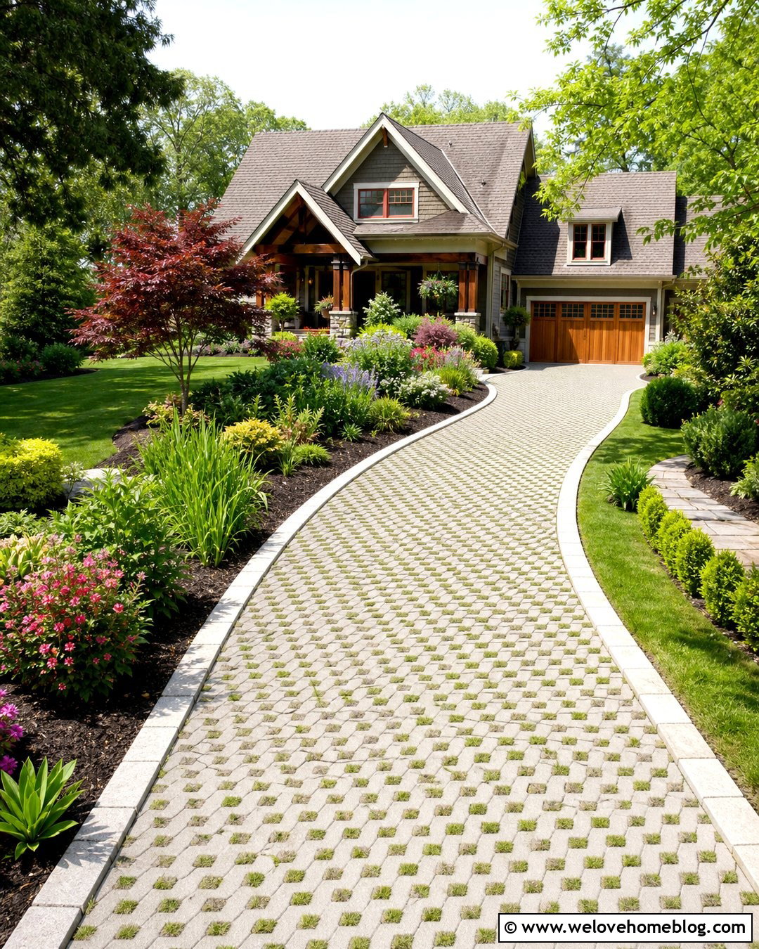 Curved Grass Paver Driveway With Stone Edging - 45 grass pavers driveway ideas