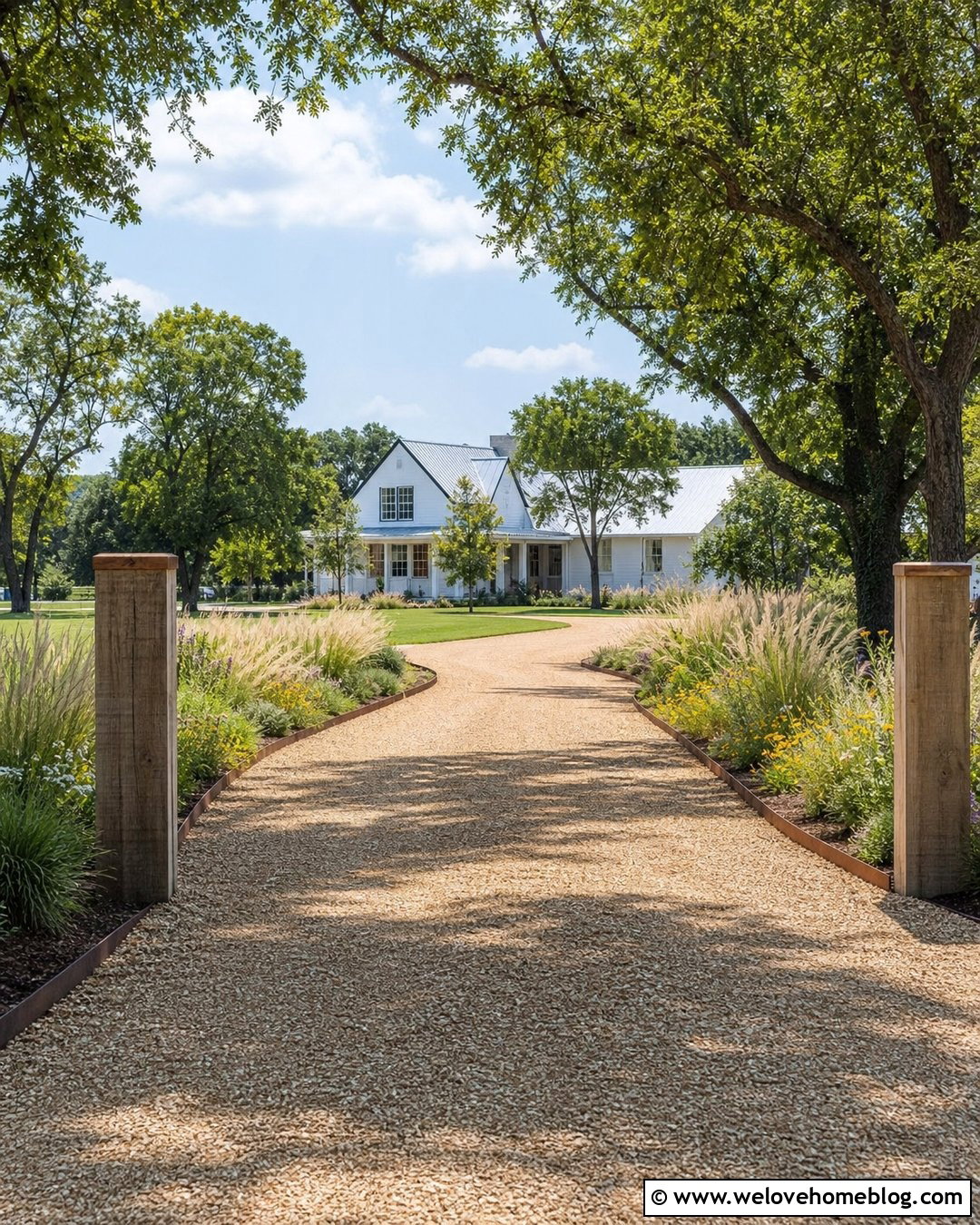 Curved Gravel Country Driveway With Wildflowers - 30 country driveway ideas