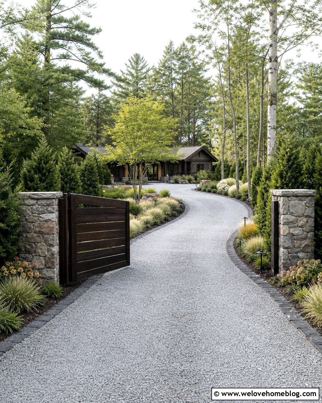 Curved Gravel Driveway Entrance - 25 Private Driveway Entrance Ideas