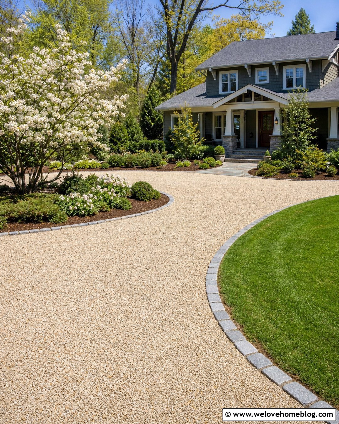 Curved Gravel Driveway Extension With Cobblestone Border - 20 Extend Driveway With Gravel Ideas