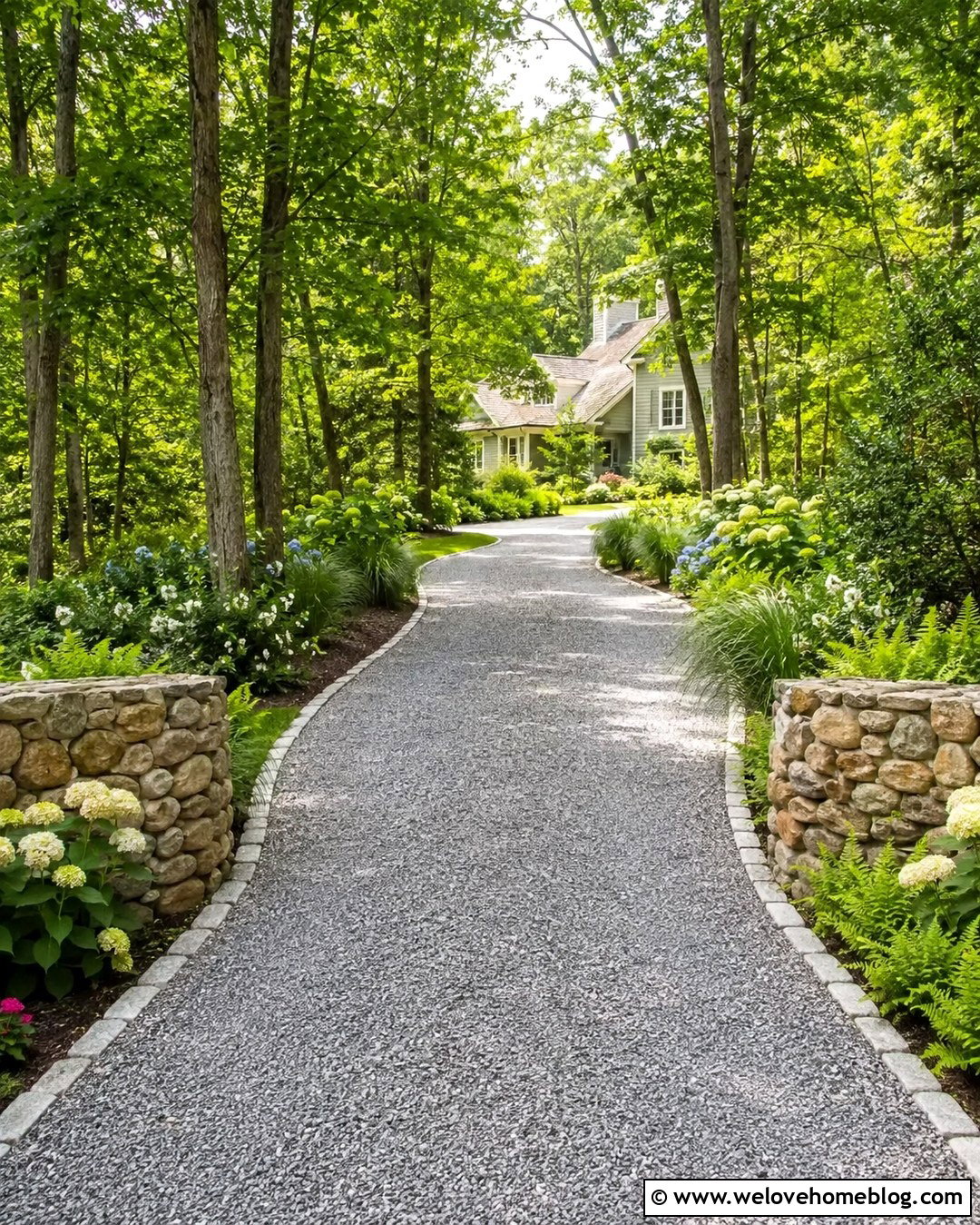 Curved Gravel Driveway Tree Lined Entrance - 20 Driveway Garden Entrance Ideas
