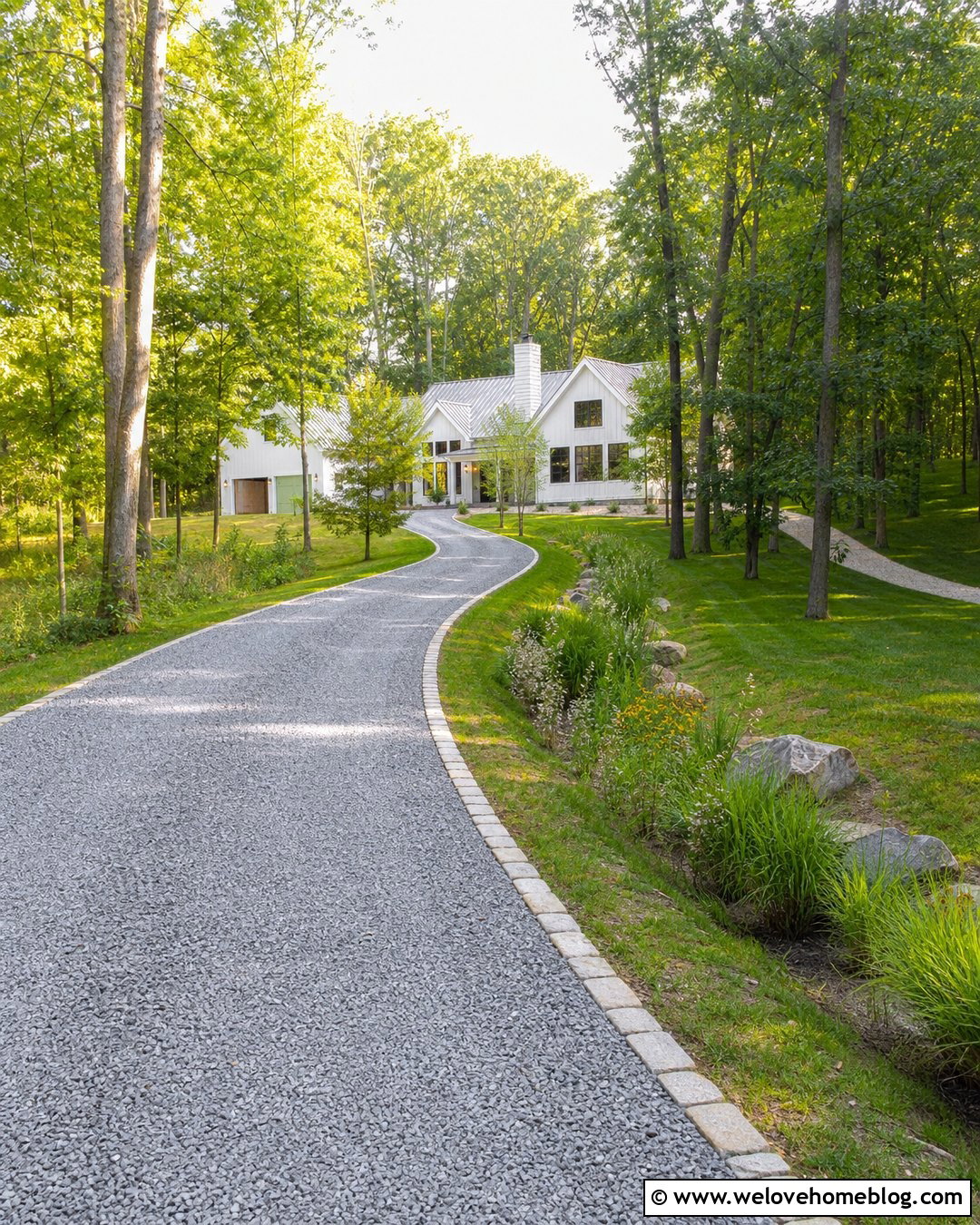 Curved Gravel Driveway With Bioswale - 20 Eco Friendly Driveway Ideas
