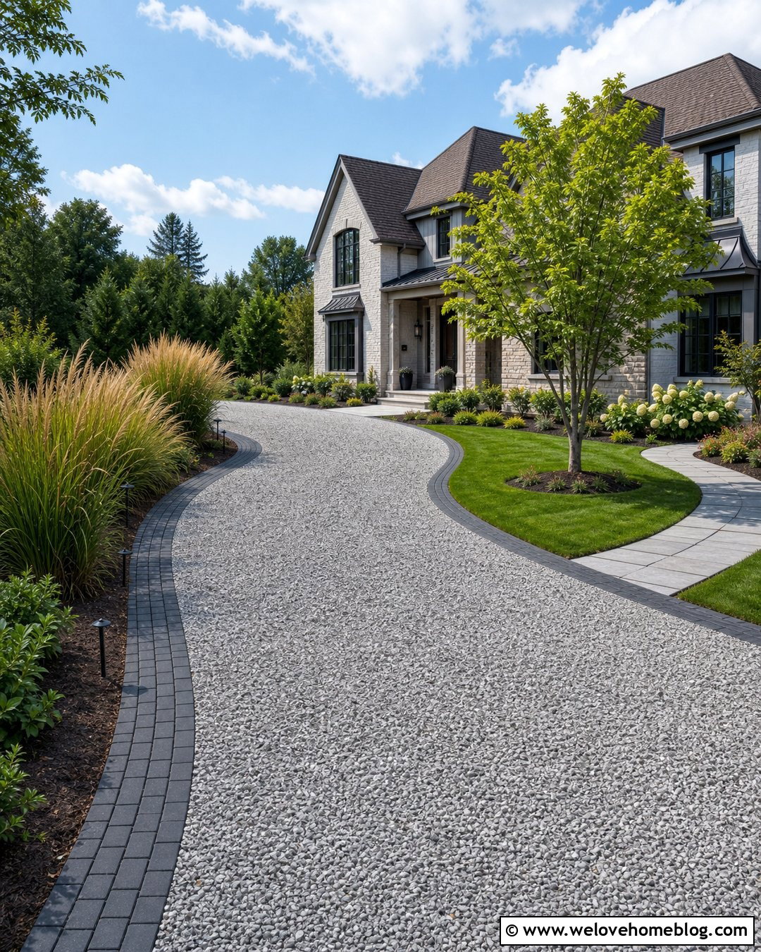Curved Gravel Driveway With Block Paving Edges - 20 Gravel And Block Paving Driveway Ideas