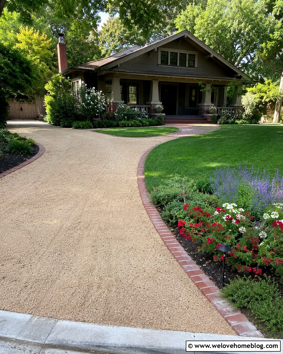 Curved Gravel Driveway With Brick Edging - 20 Brick And Gravel Driveway Ideas