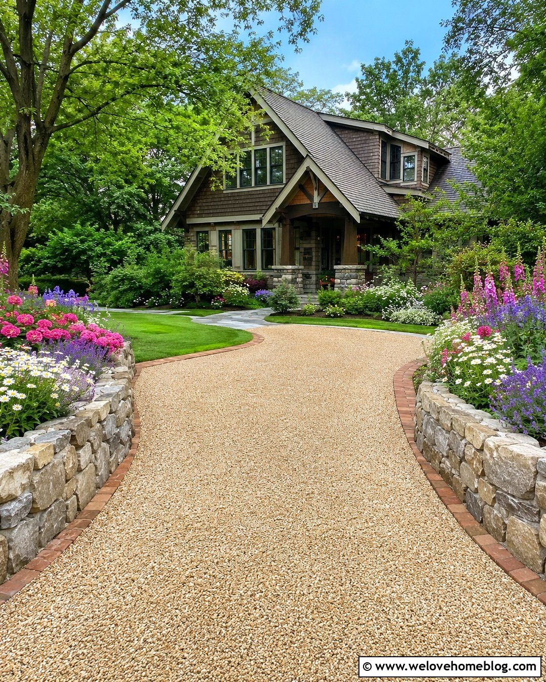 Curved Gravel Driveway With Cottage Flowers - 20 Gravel Driveway With Flowers Ideas