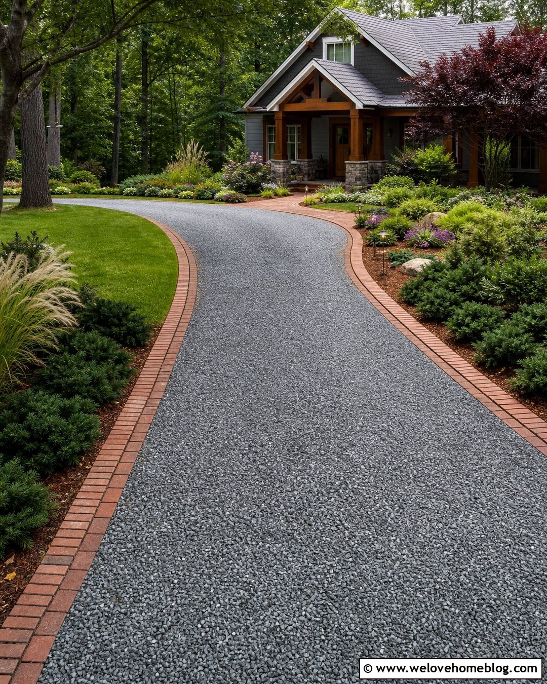 Curved Gravel Driveway With Double Red Brick Edging - 20 red brick driveway edging ideas
