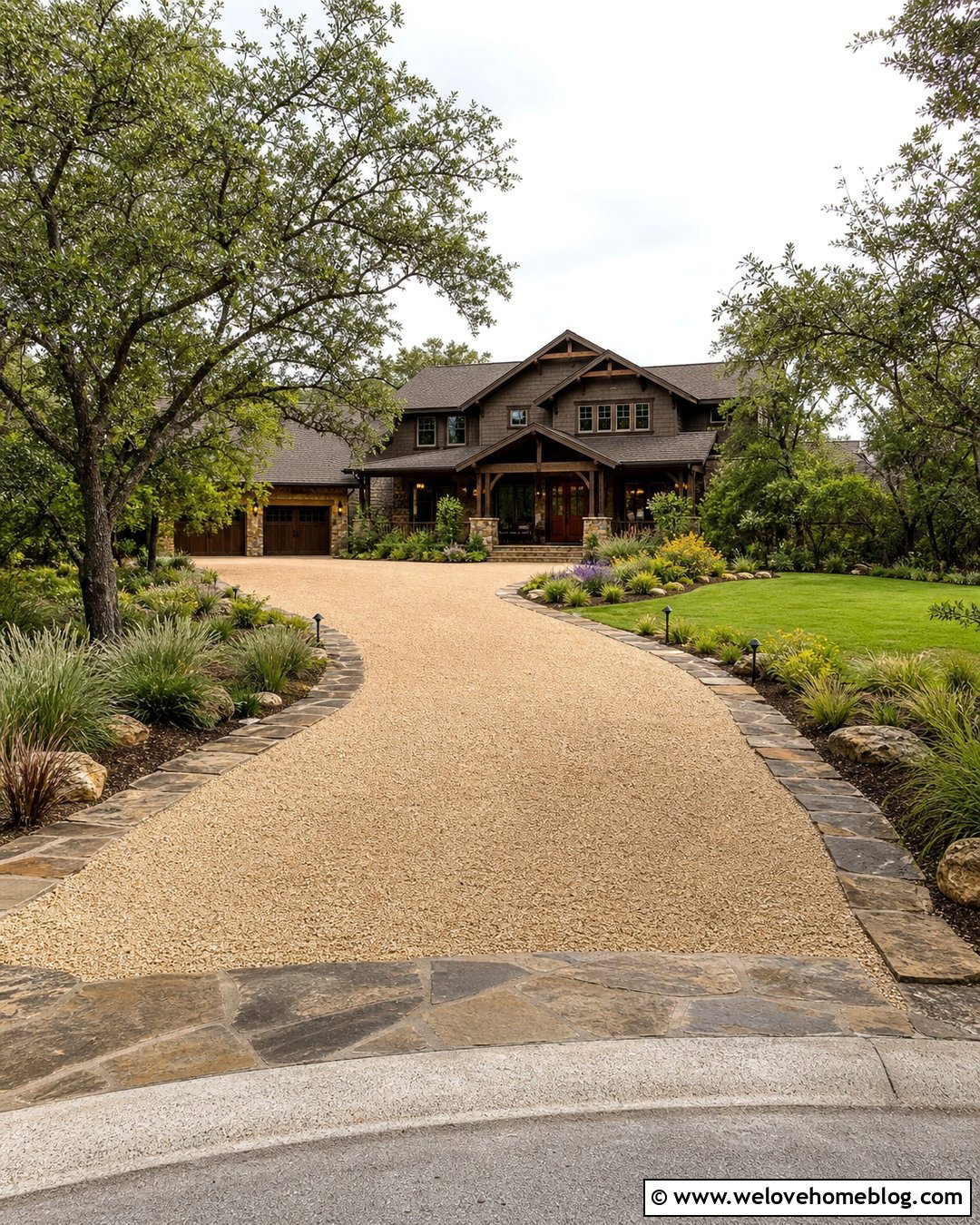 Curved Gravel Driveway With Flagstone Border - 20 Gravel And Paved Driveway Ideas