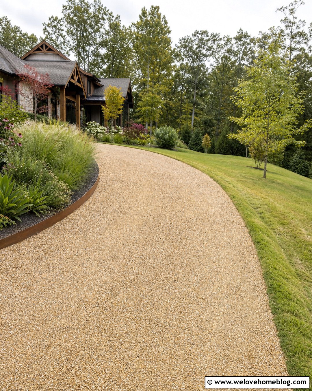 Curved Gravel Driveway With Grass Swale - 20 Gravel Driveway Drain Ideas