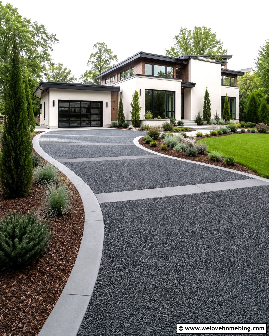 Curved Gravel Driveway With Large Concrete Pavers - 20 Gravel Driveway With Pavers Ideas