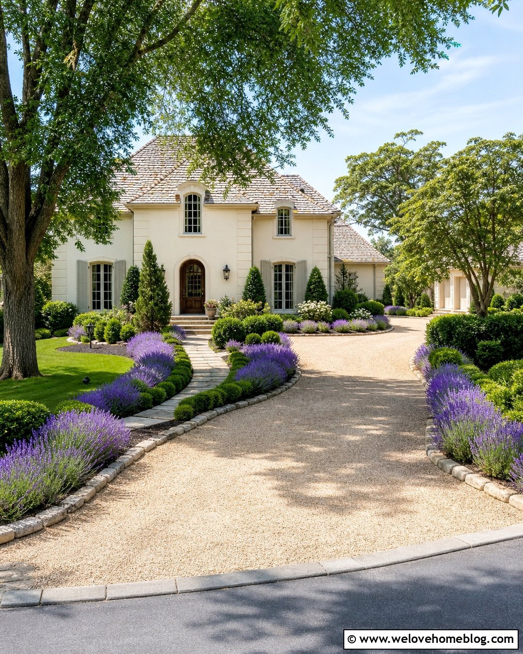 Curved Gravel Driveway With Lavender Borders - 50 gravel driveway ideas
