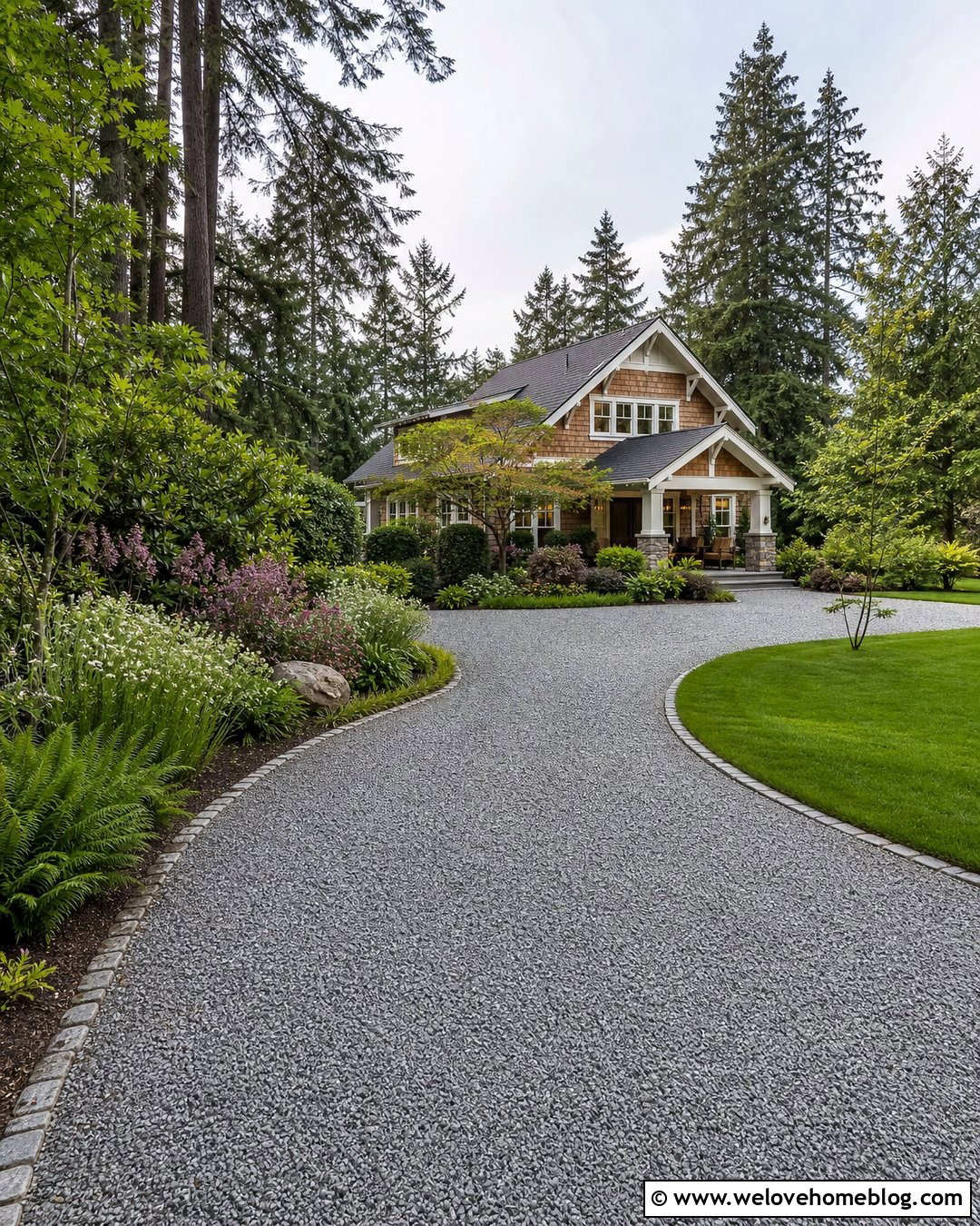 Curved Gravel Driveway With Layered Evergreen Landscaping - 20 driveway privacy landscaping ideas