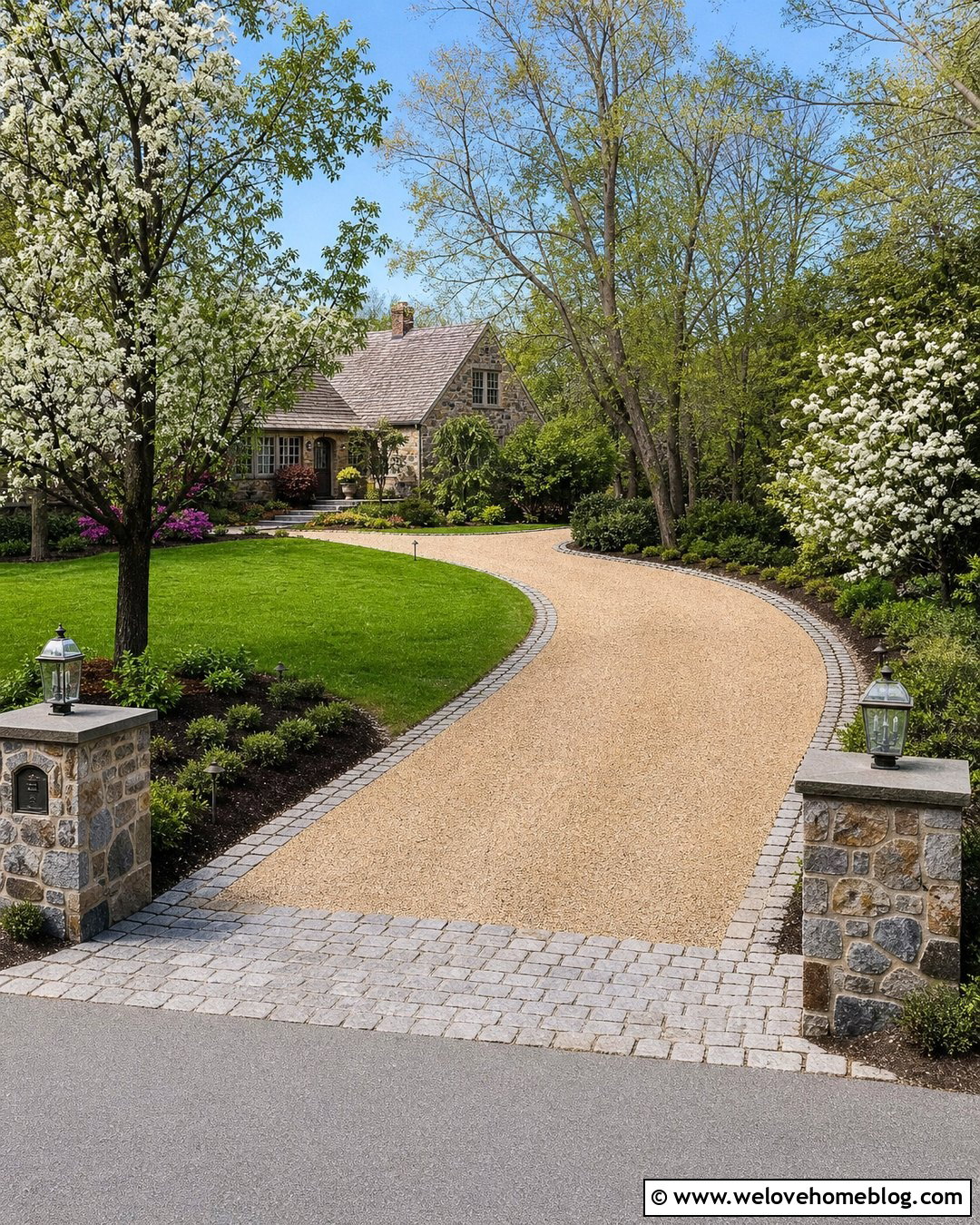 Curved Gravel Driveway With Mixed Granite Edging - 20 Granite Driveway Edging Ideas