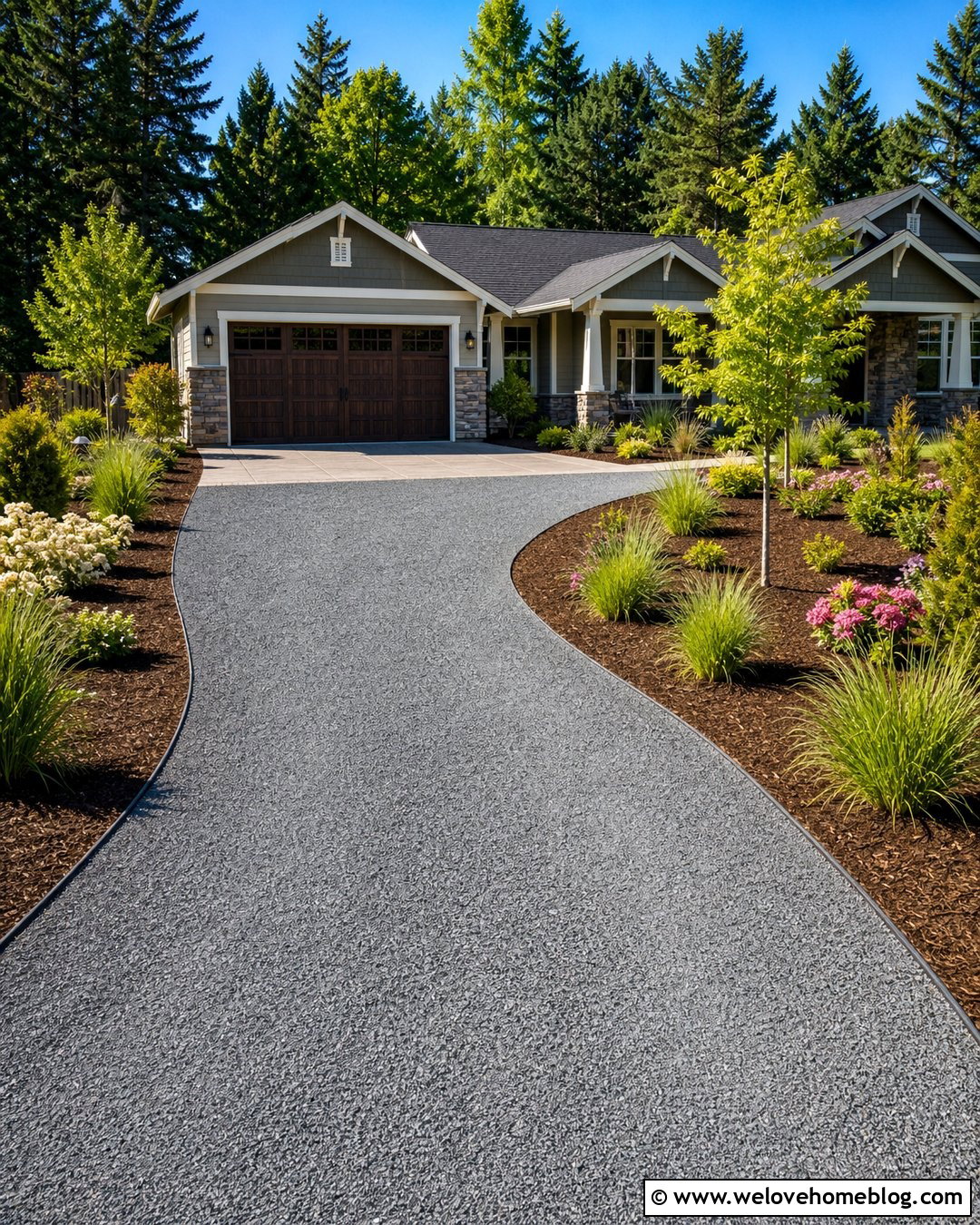 Curved Gravel Driveway With Mulch Beds - 35 cheap driveway ideas