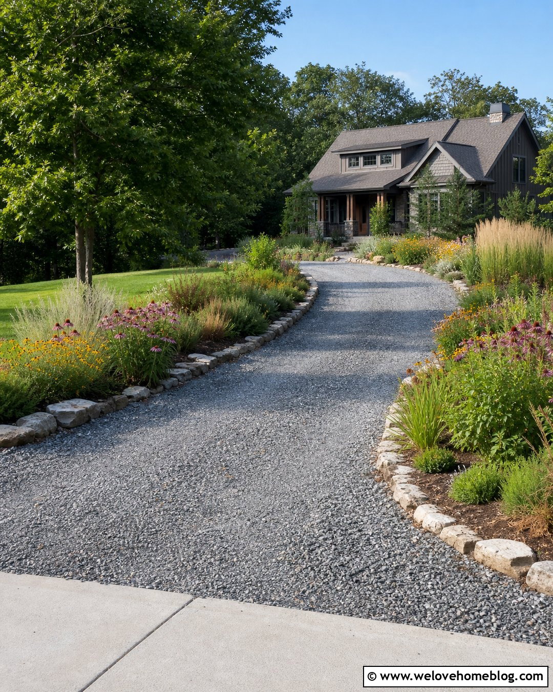 Curved Gravel Driveway With Native Plants - 25 landscaping around driveway ideas