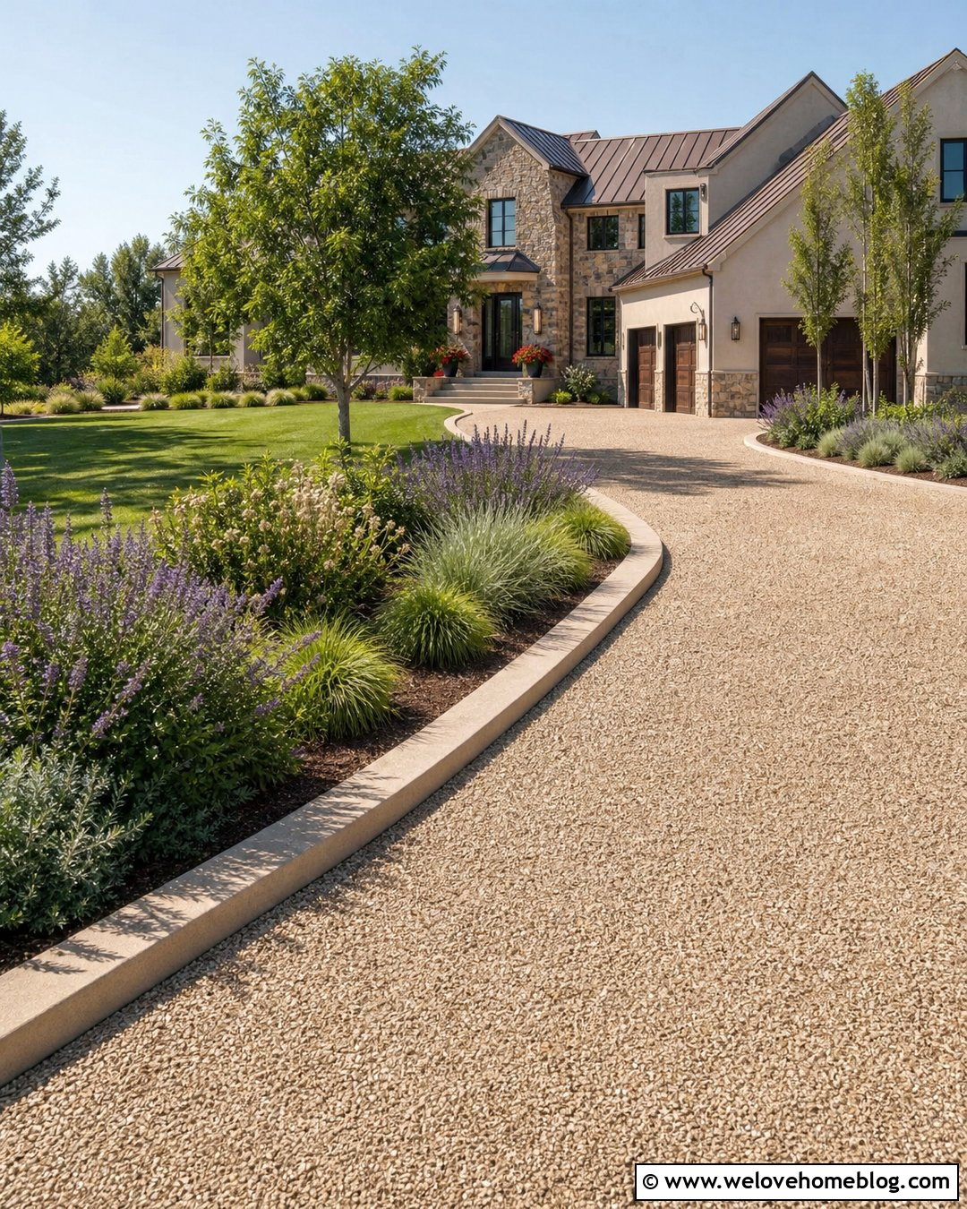 Curved Gravel Driveway With Raised Concrete Curb - 20 Concrete Edging Gravel Driveway Ideas