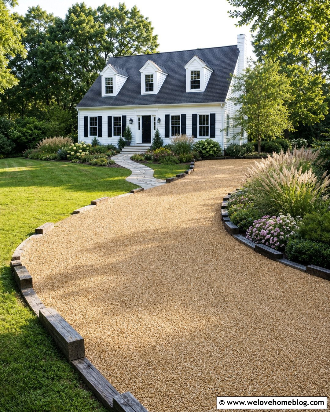 Curved Gravel Driveway With Staggered Railroad Ties