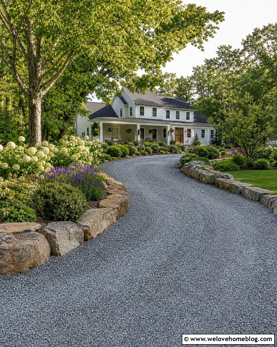 Curved Gravel Driveway With Stone Edging - 45 Driveway Design Ideas