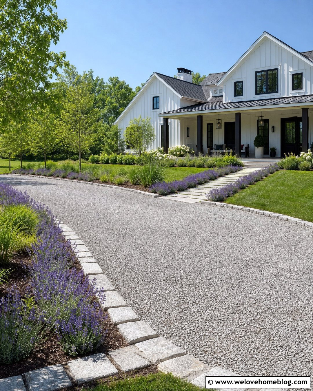 Curved Gravel Driveway With Stone Edging - 30 front yard driveway ideas