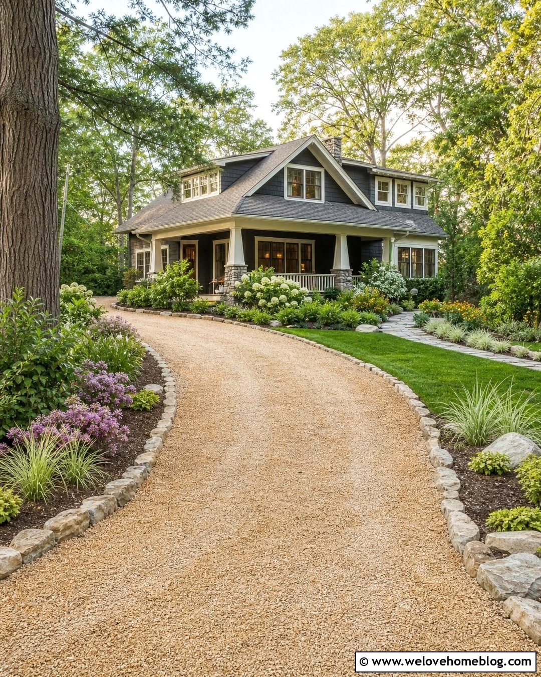 Curved Gravel Driveway With Stone Edging - 20 Core Gravel Driveway Ideas