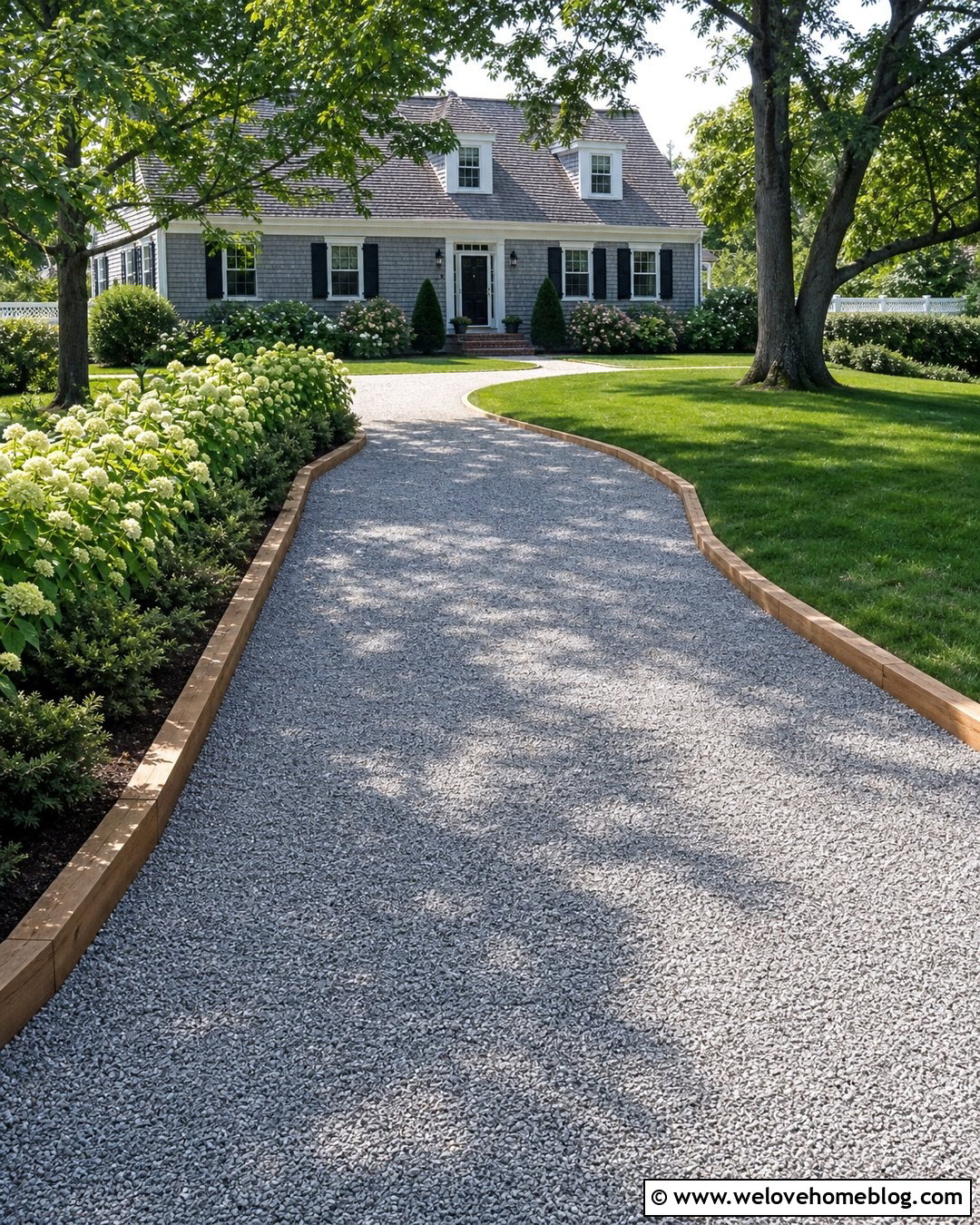 Curved Gravel Driveway With Timber Edging - 20 Landscape Timber Driveway Edging Ideas