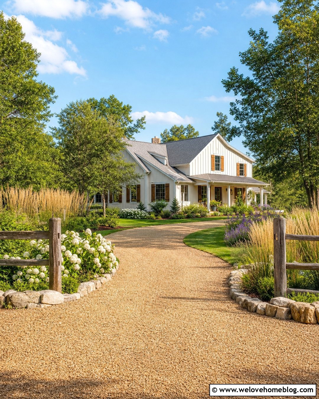 Curved Gravel Farmhouse Driveway - 35 farmhouse driveway ideas