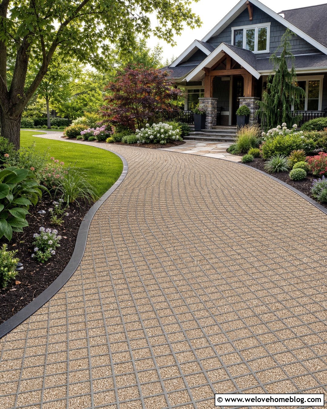 Curved Gravel Grid Driveway With Steel Edging - 25 Gravel Grid Driveway Ideas
