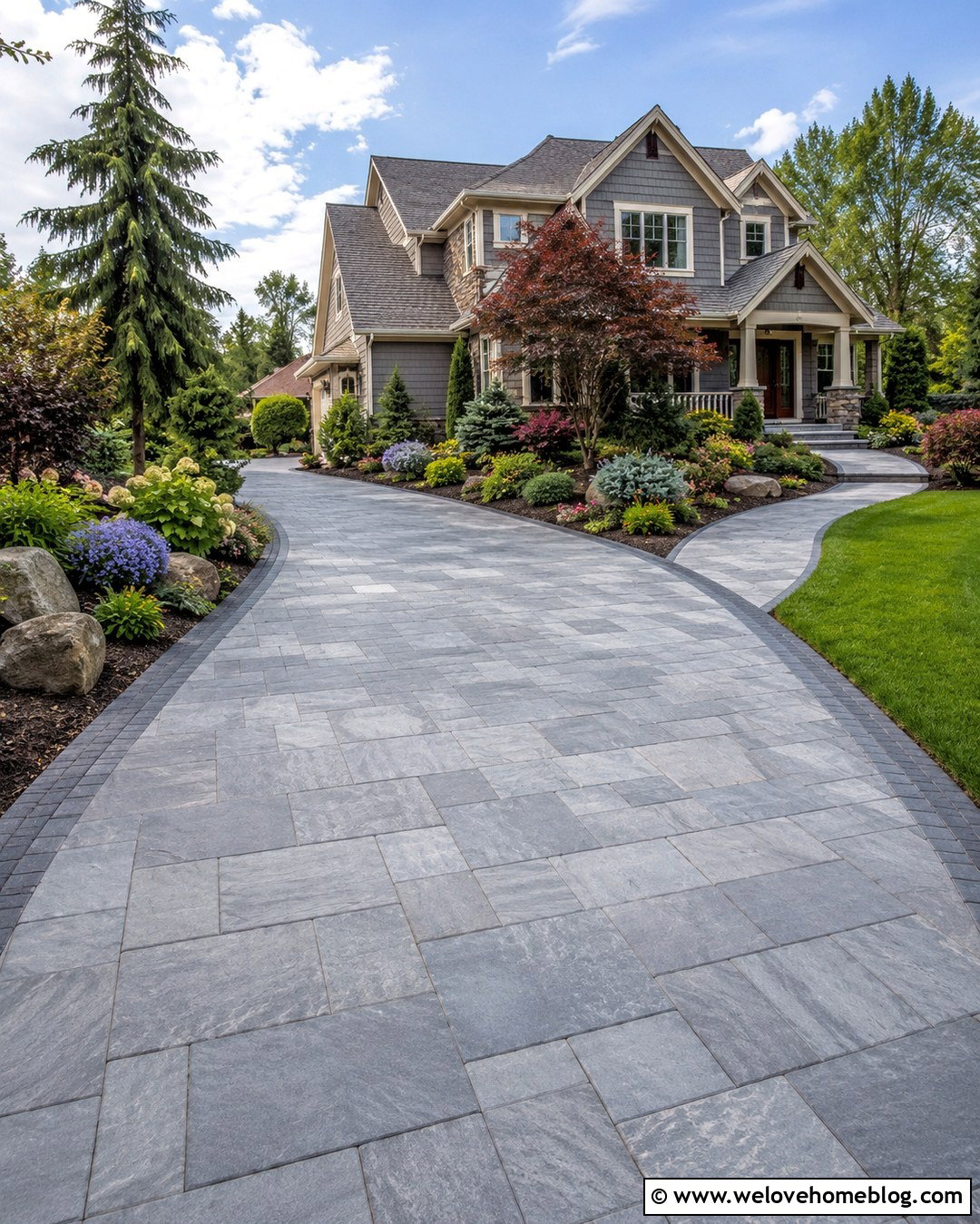 Curved Gray Stone Paver Driveway - 20 Gray Stone Paver Driveway Ideas
