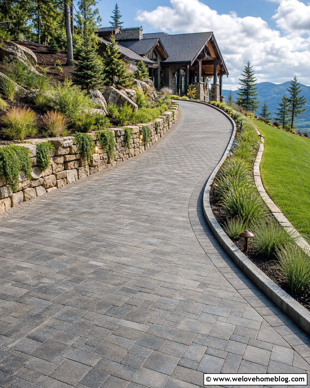 Curved Hillside Driveway With Retaining Wall - 35 Curved Driveway Ideas
