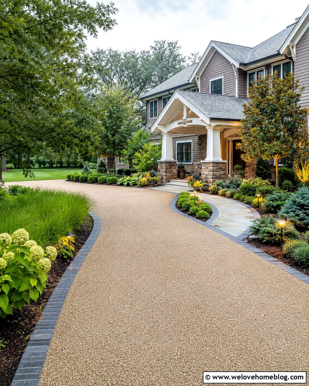 Curved Landscaped Driveway Porch - 20 Driveway Porch Ideas