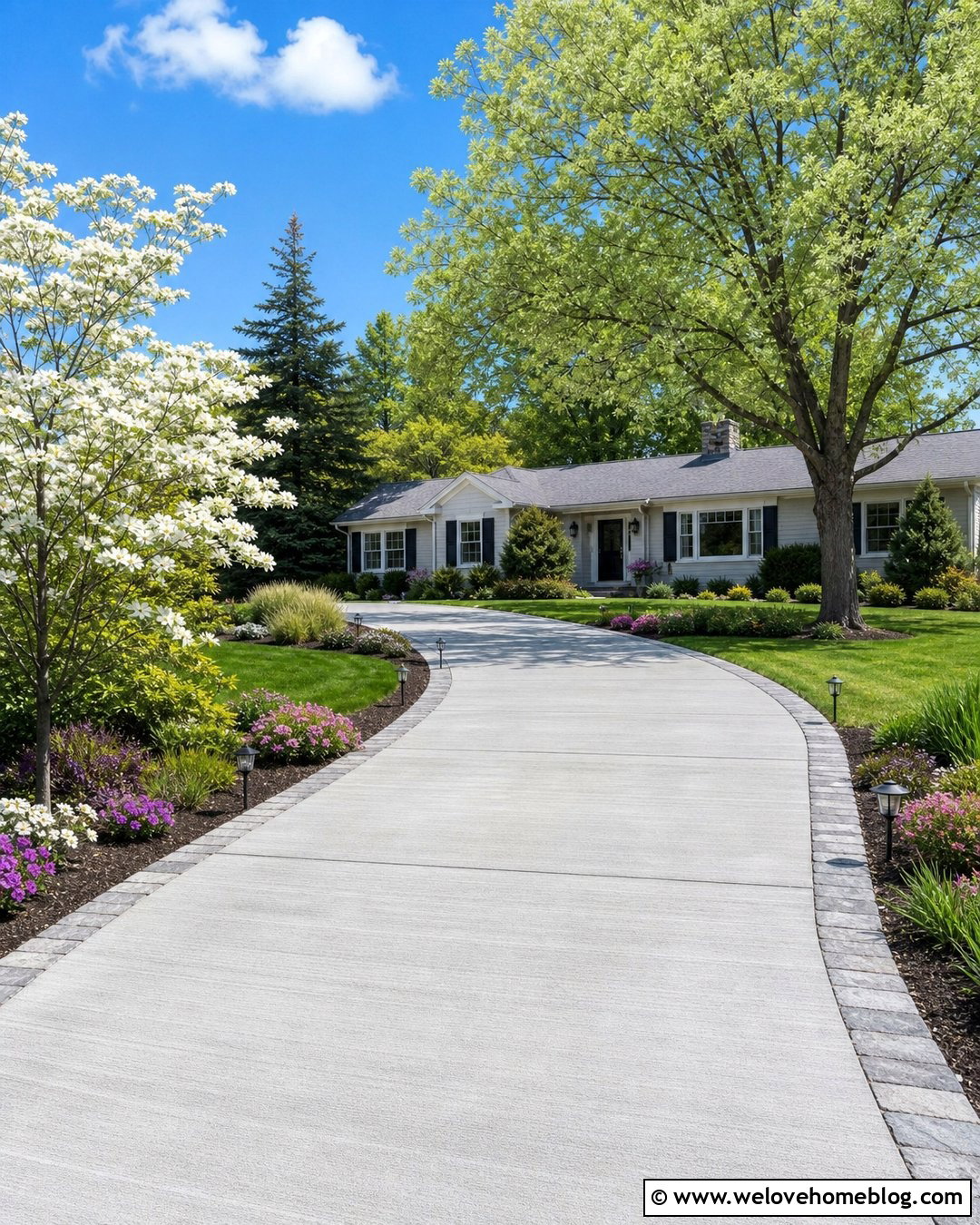 Curved Light Grey Concrete Driveway - 20 Light Grey Concrete Driveway Ideas