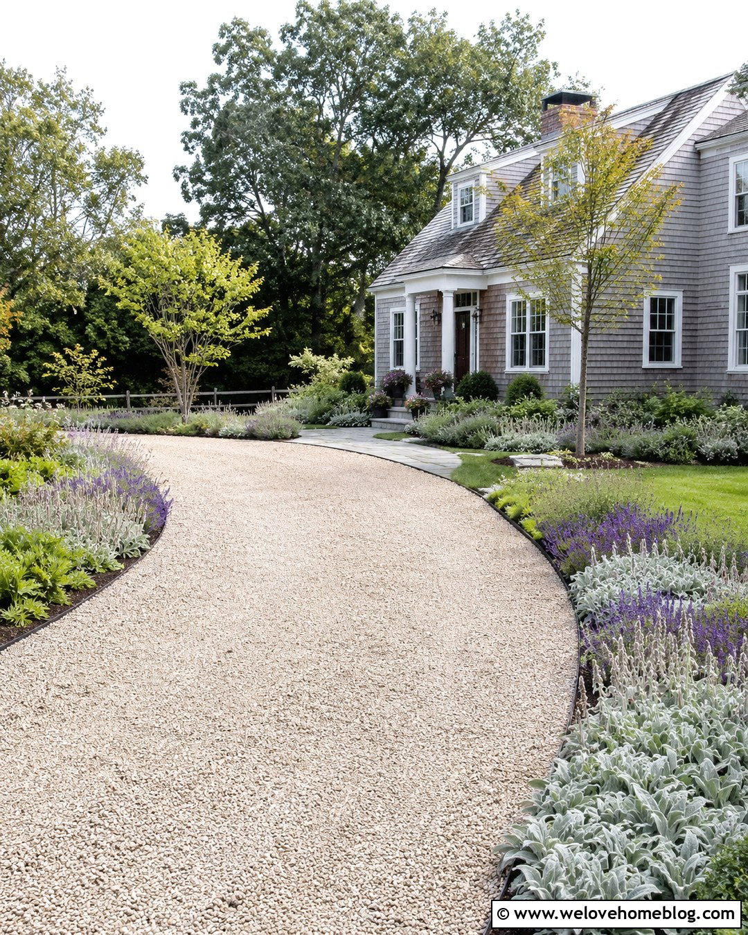 Curved Limestone Gravel Driveway With Lavender Borders - 20 limestone gravel driveway ideas
