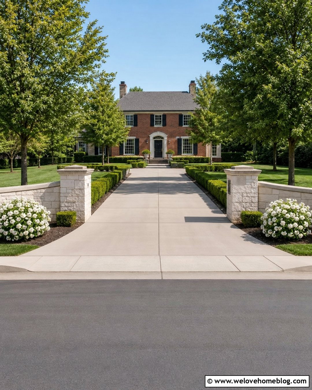 Curved Limestone Wall With Concrete Driveway - 20 Curved Stone Wall Driveway Entrance Ideas