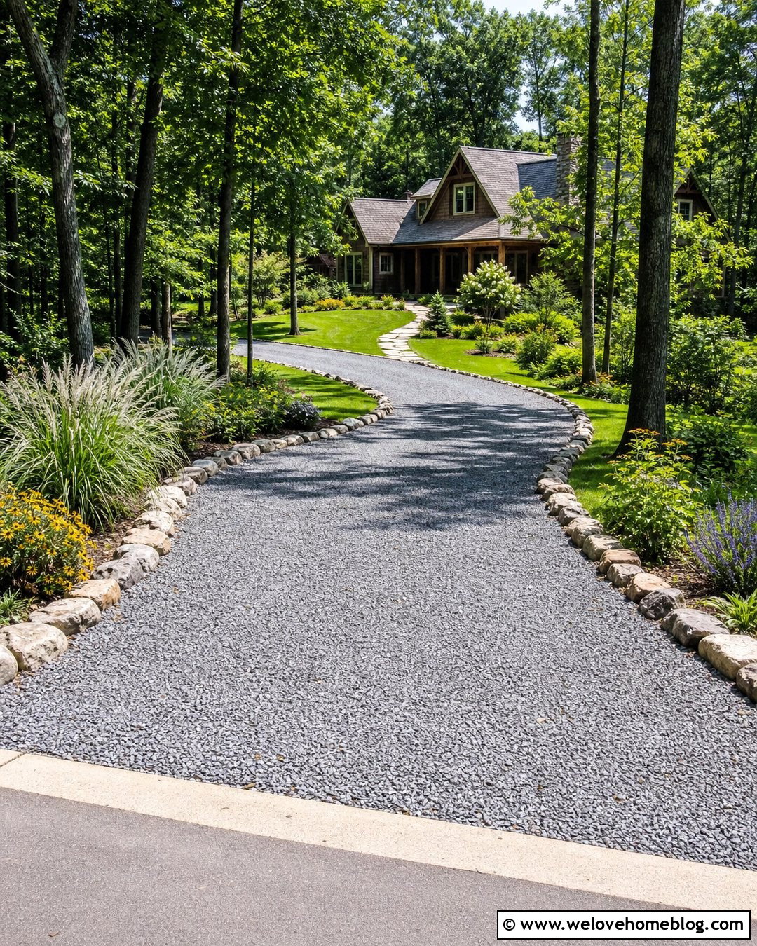 Curved Long Gravel Driveway With Stone Edging - 25 long gravel driveway ideas