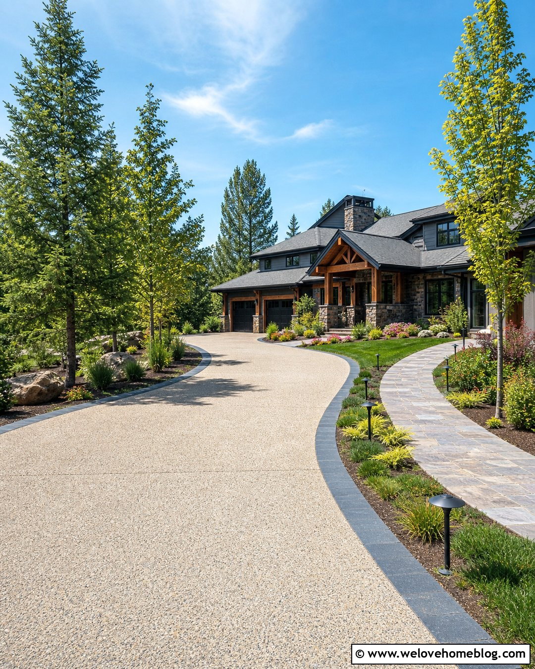 Curved Luxury Driveway With Layered Landscaping - 45 Luxury Driveway Ideas